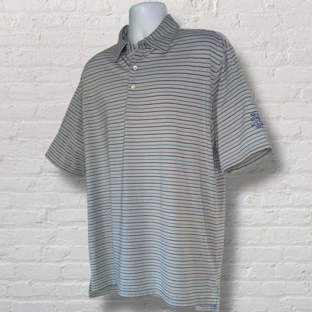 Peter Millar Summer Comfort Golf Polo Men’s Large Gray Blue Stripe Logo - Picture 1 of 8